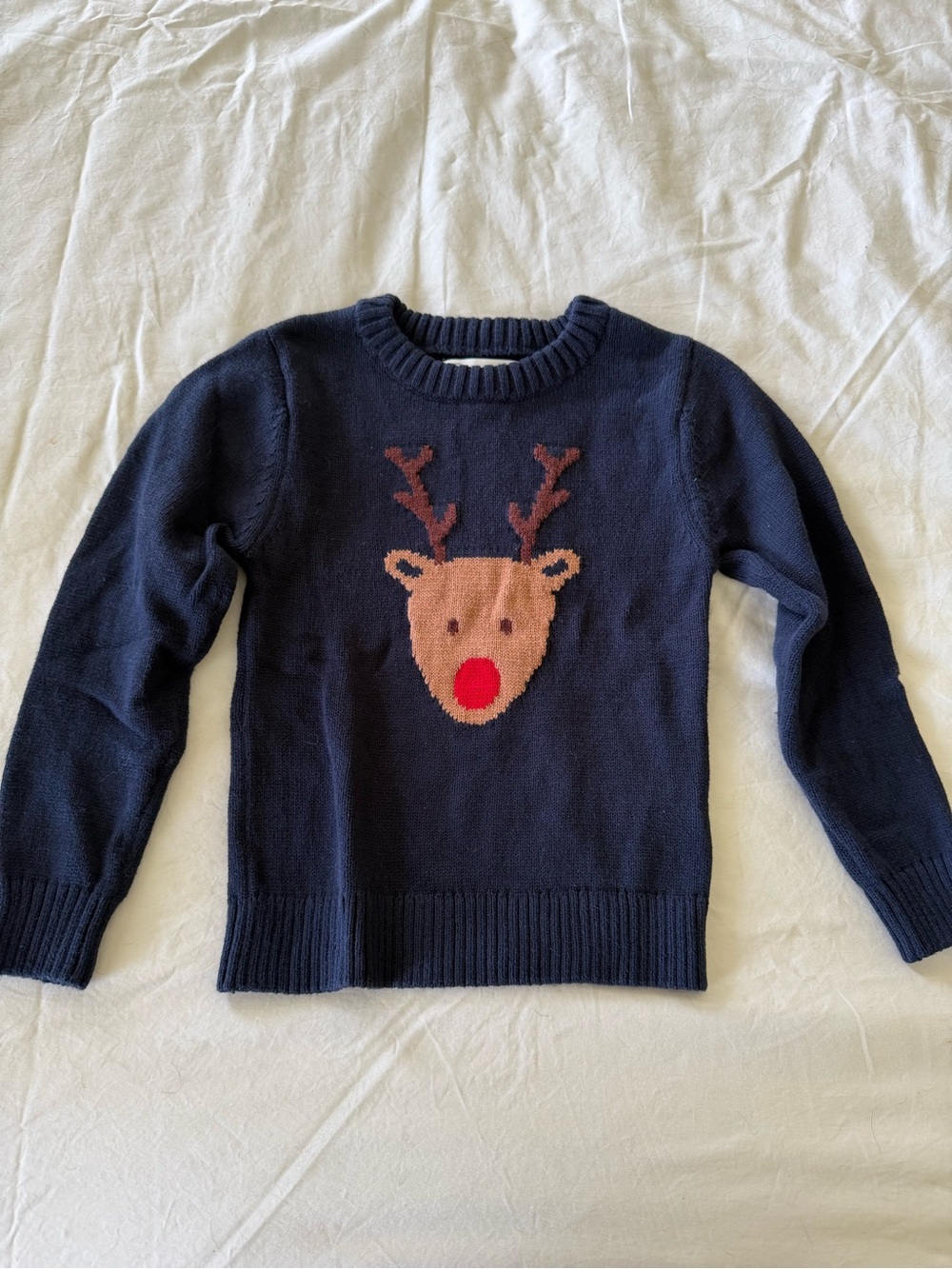 Navy Kids Reindeer Knit Sweater with Red Nose